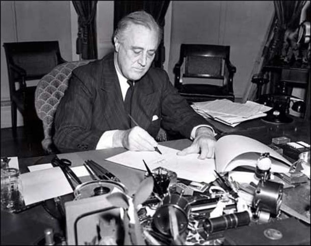 President Franklin D. Roosevelt signing legislation, 1941
